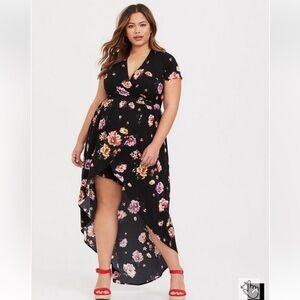 Torrid Black Floral Challis Walk Through Romper